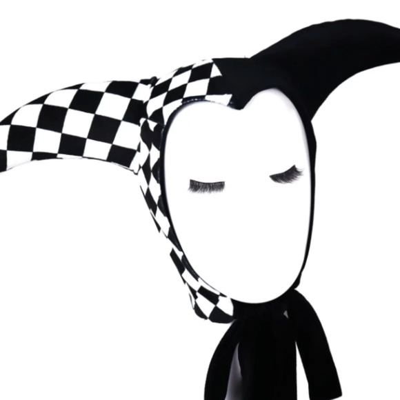 NWOT Harlequin Jester Hat โ Black Checkered Clown Cap Cosplay Joker Mardi Gras - Picture 3 of 5